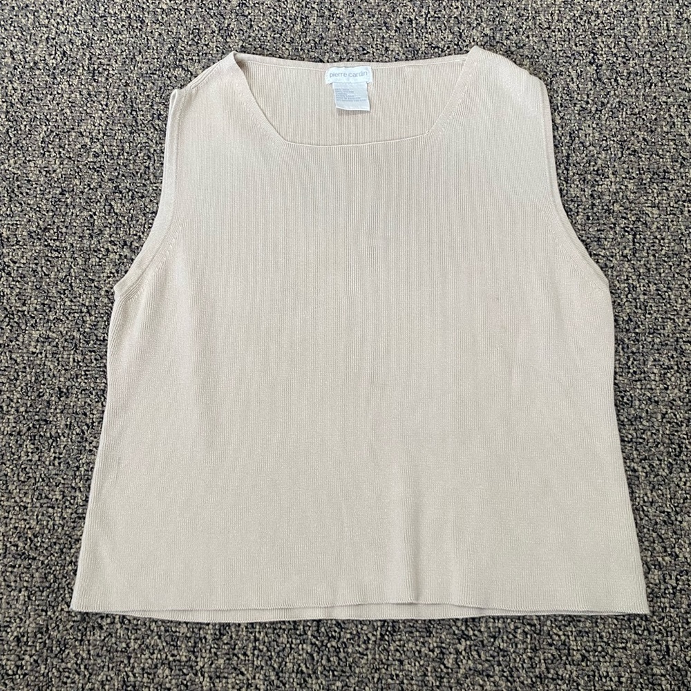 Pierre Cardin Women’s Vest tunic Oversized Knit Sweater Pullover beige crew neck